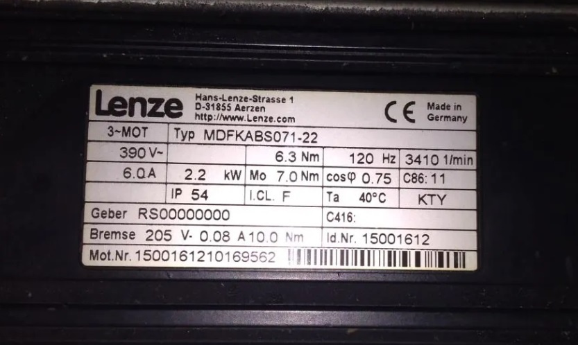 Сервомотор lenze TYPmdfkabs071-22 (Германия) Новый
