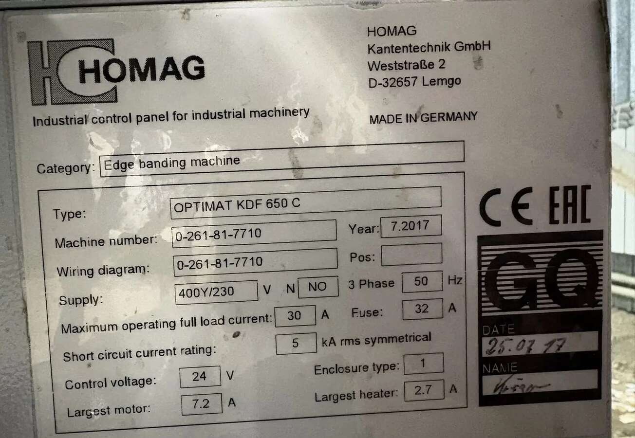 Станок кромкооблицовочный Homag Optimat KDF 650 C