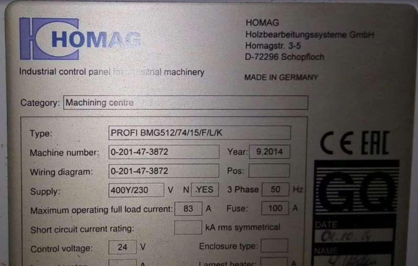 Обрабатывающий центр Homag Profi BMG 512 c ЧПУ