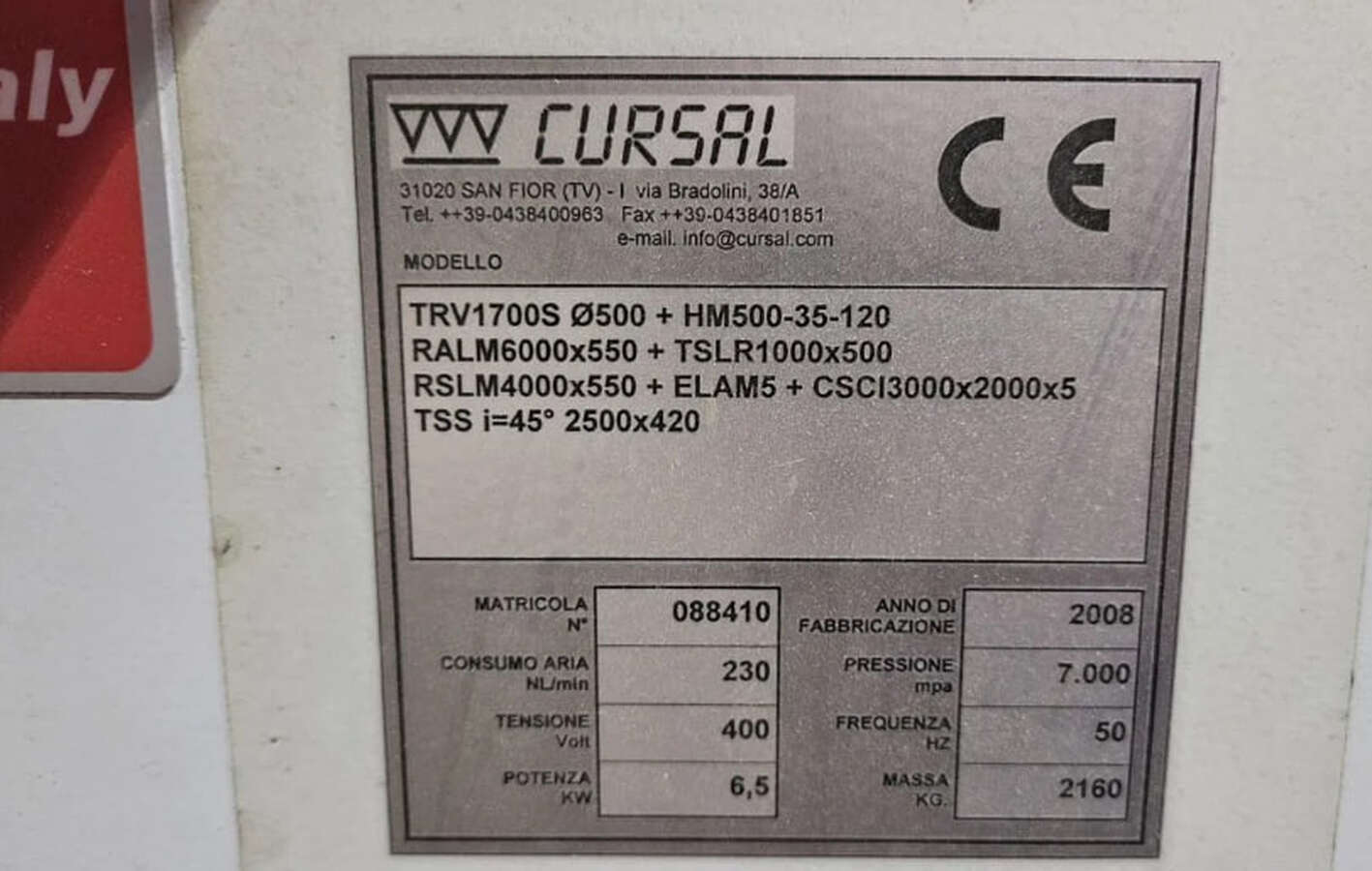 Участок торцевания Cursal TRV 1700 S 500