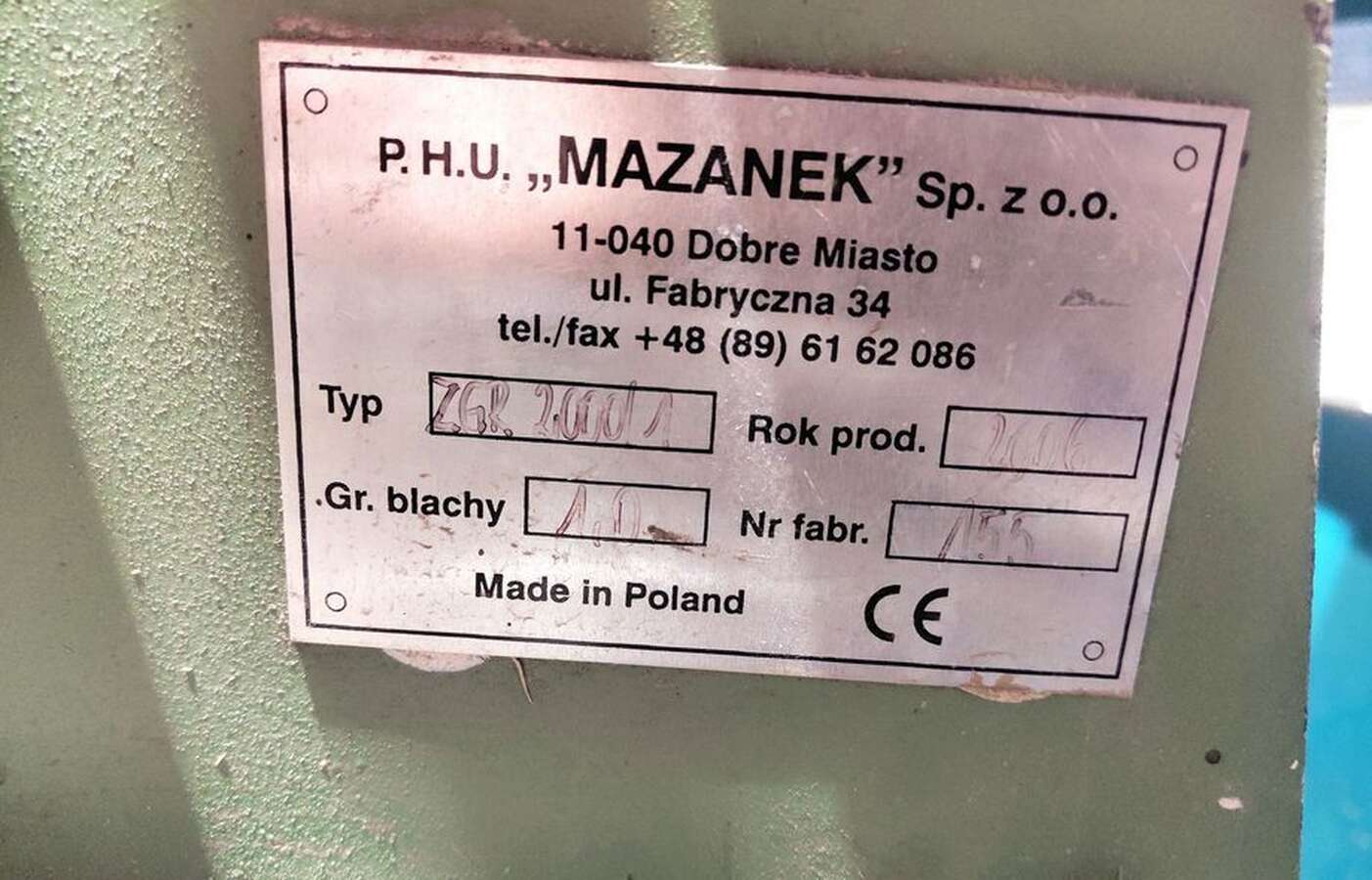 Листогиб Mazanek ZGR 2000/1.0
