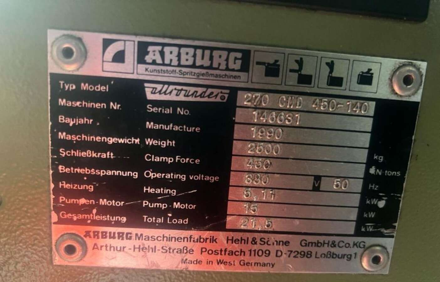 Термопластавтомат Arburg 270 CMD 450-140