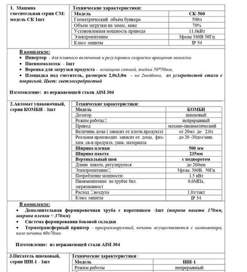 Линия смешивания и фасовки сухих продуктов