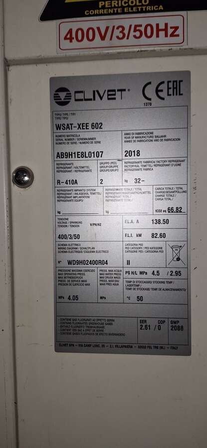 Чиллер Clivet WSAT-XEE 602 AB 2018г.в.