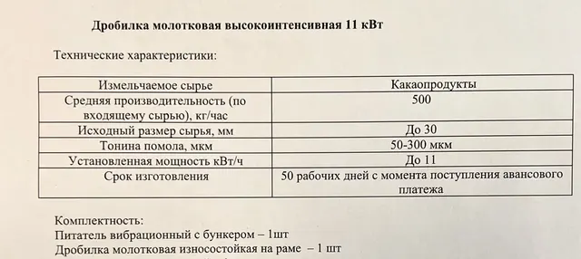 Дробилка молотковая высокоинтенсивная для какао продуктов