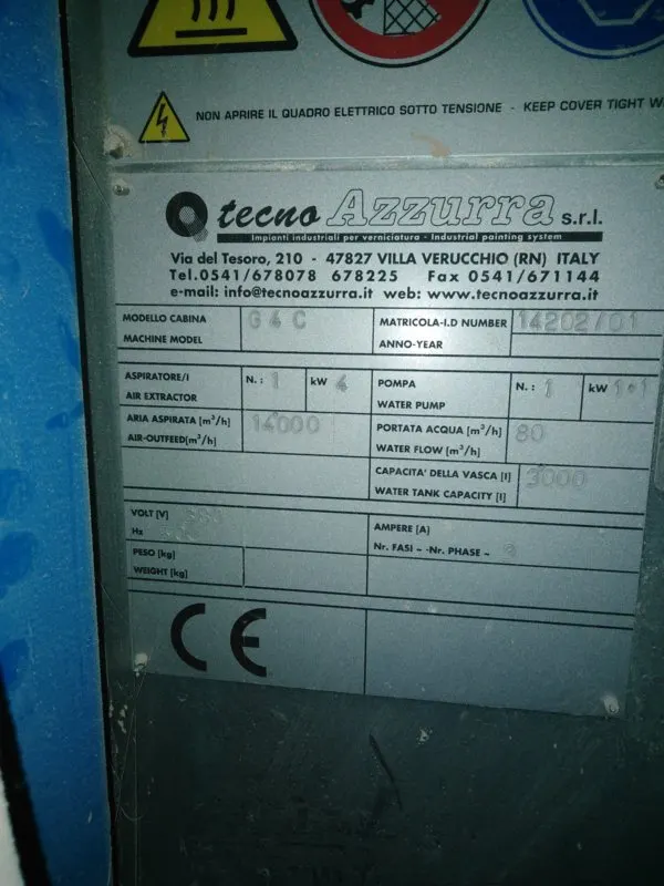 Tecno Azzurra G4C покрасочная камера с водяной завесой