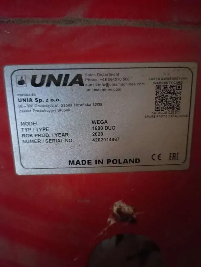 Копалки для картофеля и овощей Unia Wega 1600 DUO