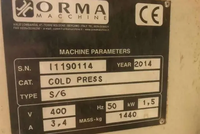 Пресс холодного прессования Orma S/6