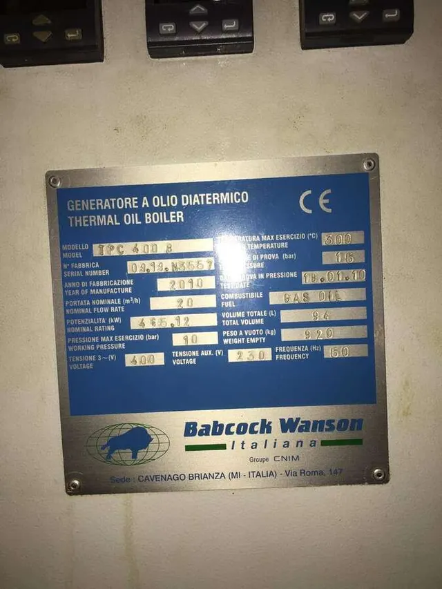 Котел термомаслянный Babcock Wanson TPC 400B