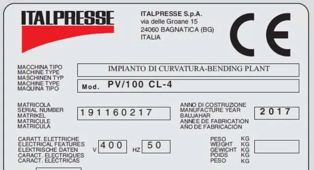 Пресс для гнутья ITALPRESSE PV/100 CL-4