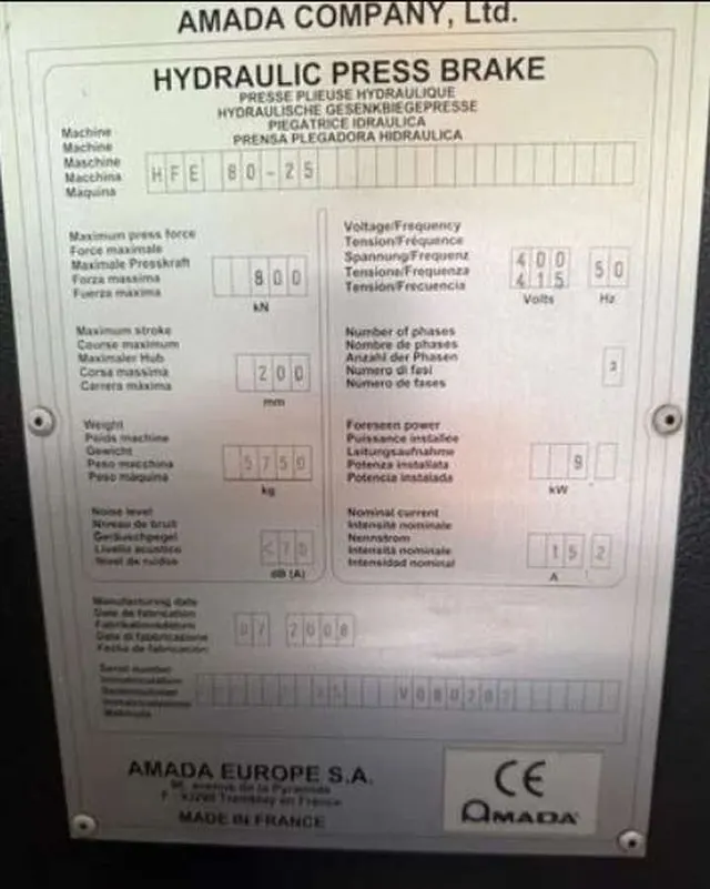 Листогибочный пресс Amada HFE 80-25 с ЧПУ 2008г.в.