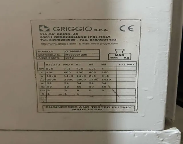 Четырехсторонний станок GRIGGIO G 240/6U 2012г.в.