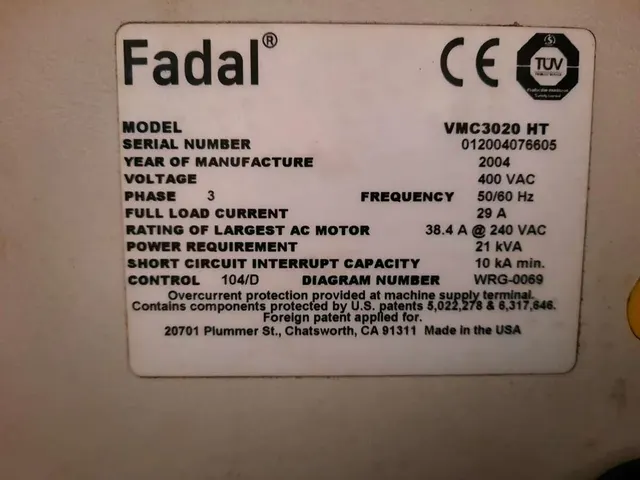 Обрабатывающий центр Fadal VMC 3020 США 2004г.в.