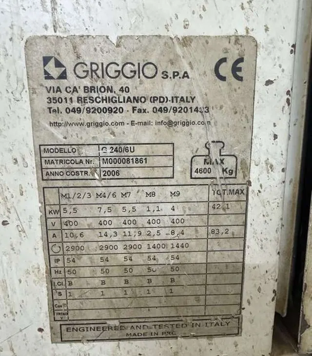 Четырехсторонний станок GRIGGIO G 240/6 2006г.в.