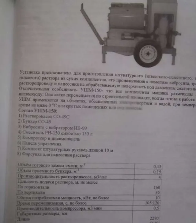 Штукатурная машина УШМ-150