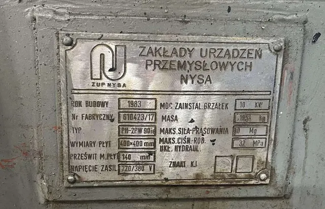Пресс вулканизационный Zup Nysa PH-2PW 90ie
