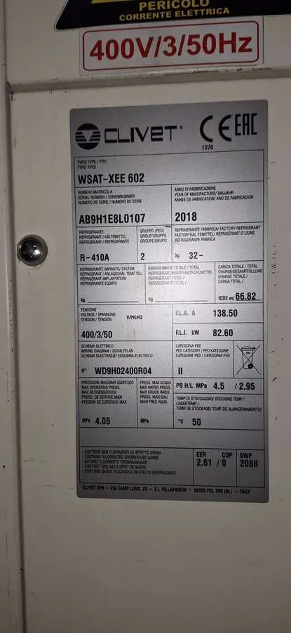 Чиллер Clivet WSAT-XEE 602 AB 2018г.в.