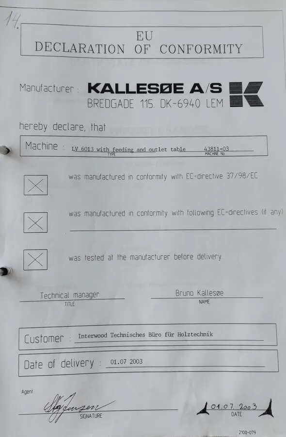 Пресс для склеивания по ширине KALLESQE A/S DK 694